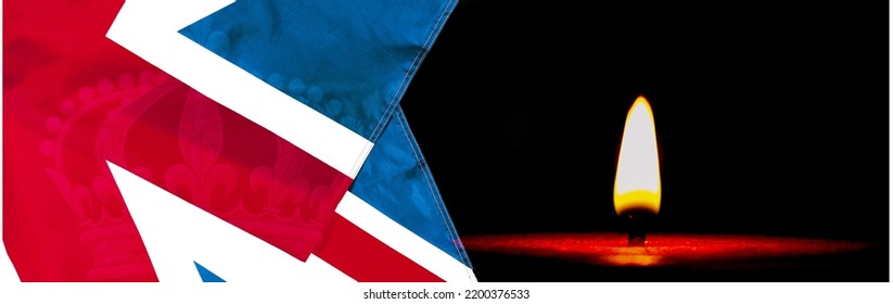 Mourning UK.Death Of Queen Elizabeth.queen Britain Mourning.Sorrow.Symbol Of UK Flag,crown And Burning Candle.Mourning And Mourning Banner