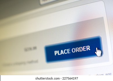 Mouse Clicking "Place order" button for internet shopping in an e-commerce website