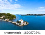 Mouse Island and the Vlacherna Monastery on the Kanoni Peninsula of Corfu