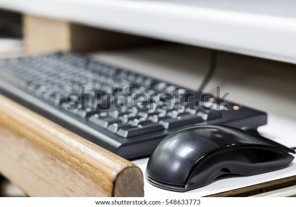 Mouse On White Table Office Keyboard Technology Stock Image 548633773