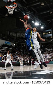 Moussa Diagne Of Andorra And Amine Noua Of Lyon During The 2019 EuroCup Basketball Game 1 Of Quarterfinals Between LDLC ASVEL Villeurbanne And Morabanc Andorra On March 5, 2019 At Astroballe In Lyon