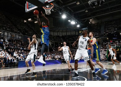 Moussa Diagne Of Andorra And Miro Bilan Of Lyon During The 2019 EuroCup Basketball Game 1 Of Quarterfinals Between LDLC ASVEL Villeurbanne And Morabanc Andorra On March 5, 2019 At Astroballe In Lyon