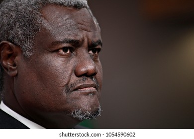 Moussa Faki Mahamat, Chairperson Of The African Union Commission Gives A Press Conference In Brussels, Belgium On May 15, 2017