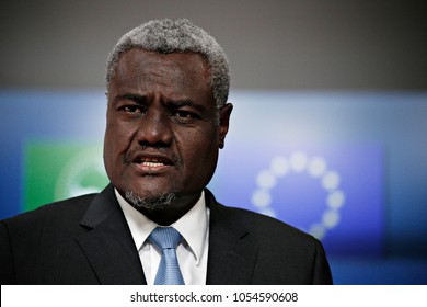 Moussa Faki Mahamat, Chairperson Of The African Union Commission Gives A Press Conference In Brussels, Belgium On May 15, 2017