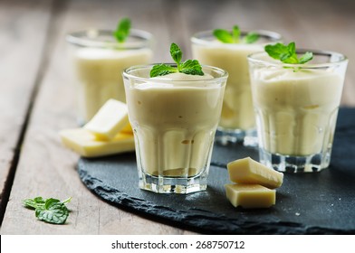 Mousse With White Chocolate And Mint, Selective Focus