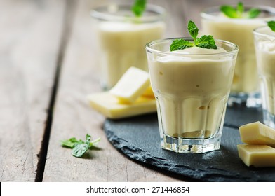 Mousse With White Chocolate And Mint, Selective Focus