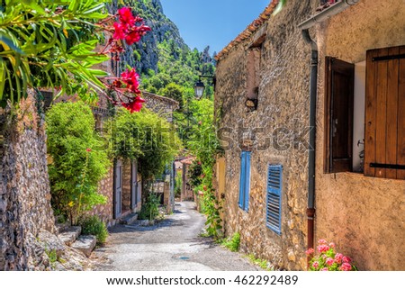 Moustiers Sainte Marie village with street in Provence, France
