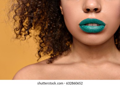 Mouth Of African Woman With Bright Lipstick