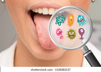 Mouth Germs And Bacteria In Magnifying Glass