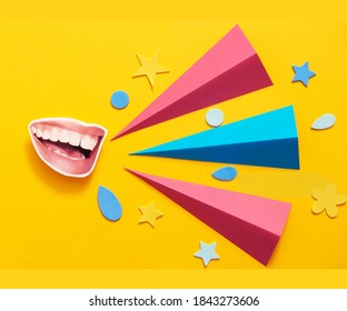 Mouth Talking With Copy Space Made With Blue Red & Yellow Color