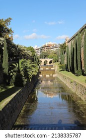 Mouth of the torrent sa Riera in Palma de Mallorca, with its landscaped slopes.