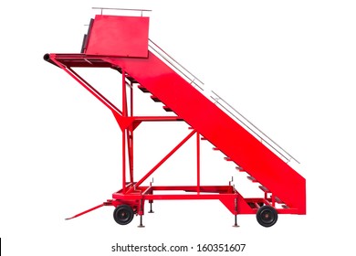 Movable boarding ramp isolated on white background. Passenger's ladder over white background.