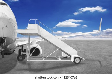 Movable boarding ramp near the entrance to the passenger airplane