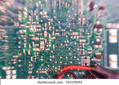 Move in of Electical integrate circuit and microship on mainboard close up communication background