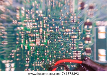 Move in of Electical integrate circuit and microship on mainboard close up communication background