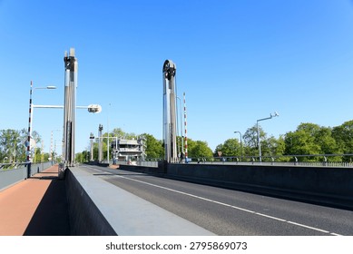 the moveable bridge on a river lock in Nijmegen