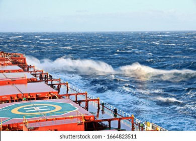 The Movement Of The Vessel Against The Waves During A Heavy Storm. North Pacific Ocean.