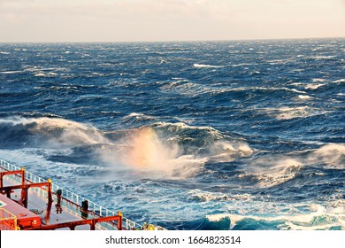 The Movement Of The Vessel Against The Waves During A Heavy Storm. North Pacific Ocean.