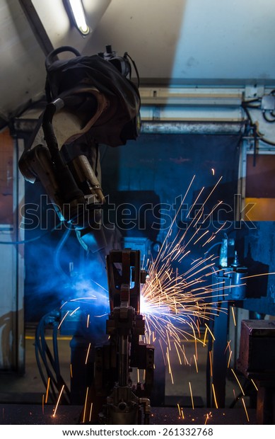The\
movement of the welding robot in a car\
factory