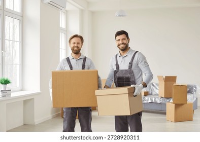 Movers handling boxes during relocation and delivery. Skilled team carries boxes into a home, ensuring safe transport, logistics and secure packing. Concept reliable moving service and teamwork. - Powered by Shutterstock - Get 15% off with code: PIKWIZARD15