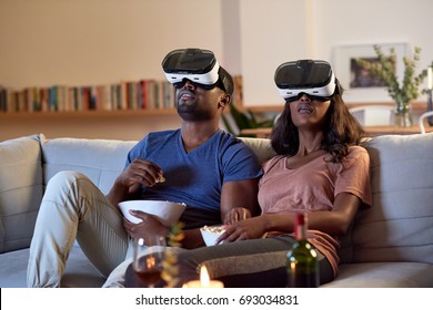 Movie Experience Date Night Couple At Home With VR Goggles