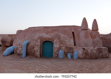 Movie scenery for movie Star Wars of planet Tatooine in Sahara desert