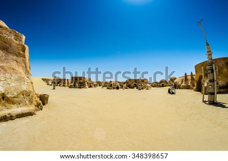The movie set of Star Wars abandoned in Matmata, Tunisia. Reconstruction of an alien village in the arid Tunisian desert.