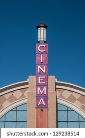 Movie Theater Cinema Facade Exterior Tower Under Bright Blue Sky