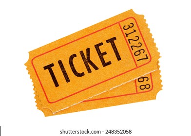 Movie Ticket : Pair Of Orange Movie Or Raffle Tickets Isolated On White Background.