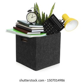 Moving box with stuff isolated on white. Work promotion concept