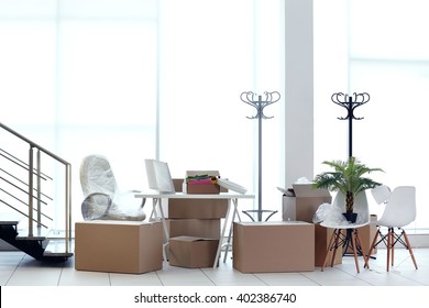 Moving Cardboard Boxes Personal Belongings Near Stock Photo 402386740