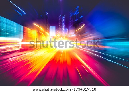 Moving forward motion blur background with light trails