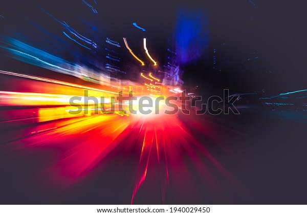 Moving\
forward motion blur background with light\
trails