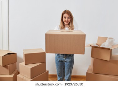 Moving house concept with a girl