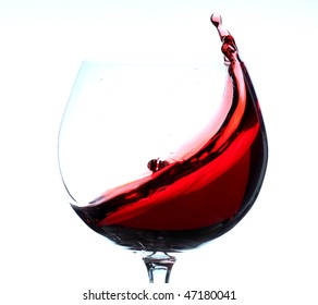 Moving Red Wine Glass Over A White Background