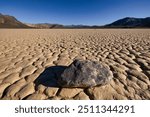 Moving rock at Racetrack Playa, Death Valley National Park Wilderness, California, USA