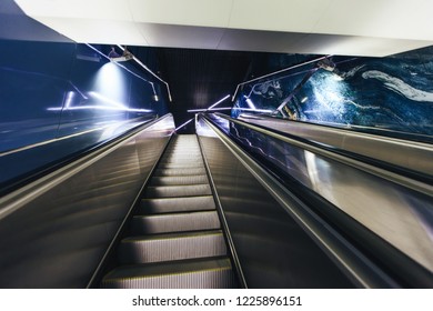 Moving Staircase Escalator Inside the Underground Metro Station