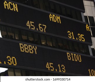 Moving Stock Ticker In Times Square, New York City