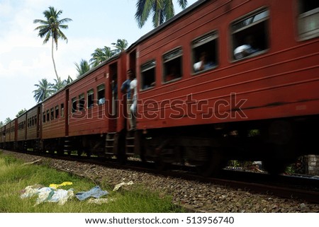 Moving train on the railroad in Sri Lanka