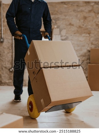 Moving worker unloading boxes into new home