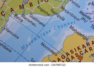 Mozambique Channel Marked On Map, Mozambique, Africa