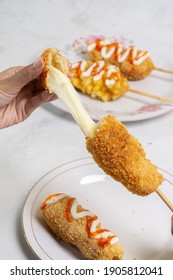 Mozarella Corndog With Tomato Sauce And Mayonaise