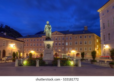 Mozart Statue In Mozartplatz, Salzburg, Austria