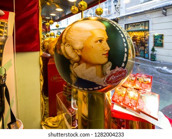 Mozartkugel In A Shop Window, City Salzburg, Salzburger Land, Austria, Jan 2015