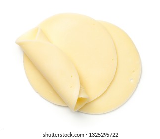 Mozzarella Cheese Slices Isolated On White Background. Top View