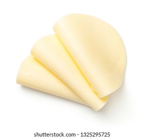 Mozzarella Cheese Slices Isolated On White Background. Top View