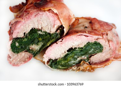 Mozzarella And Spinach Stuffed Pork Tenderloin Roulade