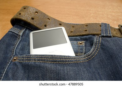 Mp3 Player In The Pocket Of A Demin Jeans