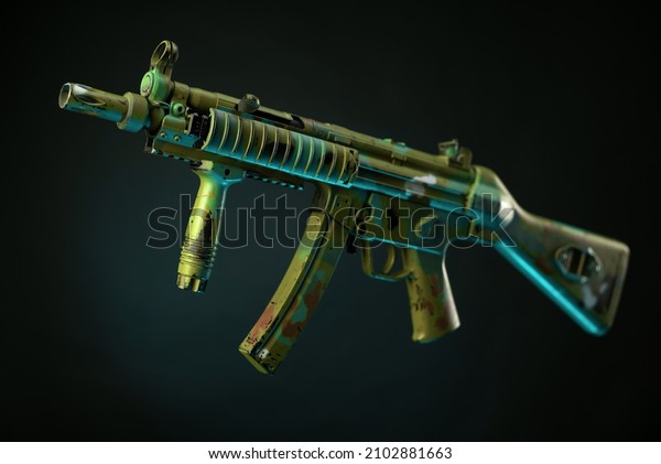mp5 automatic pistol isolated on a dark background\
in a color scheme