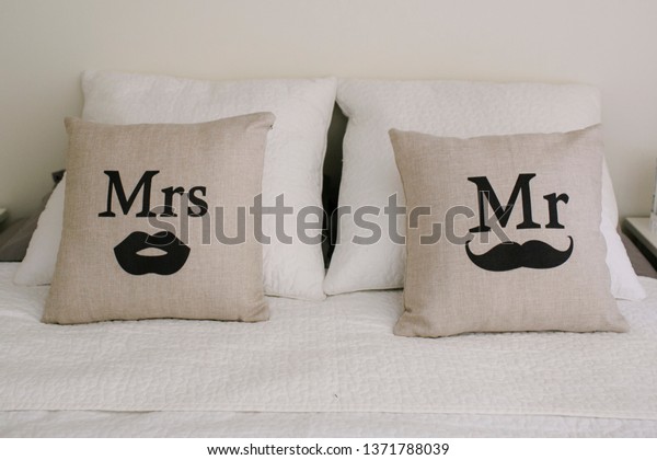 Mr Mrs Pillows Bedroom Stock Photo Edit Now 1371788039